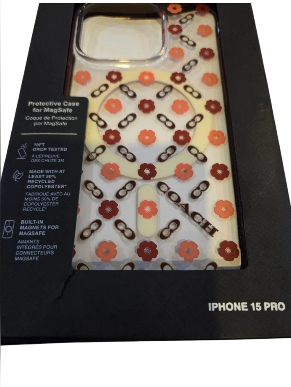 Coach iPhone 15 Pro Protective Case w/ MagSafe Iconic Pink & Burgundy Tea Rose